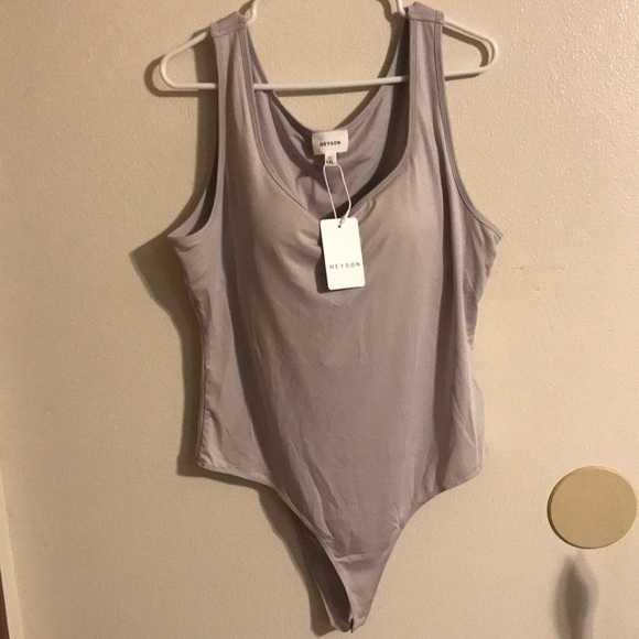 HEYSON Tops - Gray Fitted Bodysuit with Scoop Neck